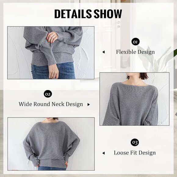 Women's Batwing Pullover Sweater Acrylic Blend Oversize Dolman Neck Casual - Picture 6 of 7